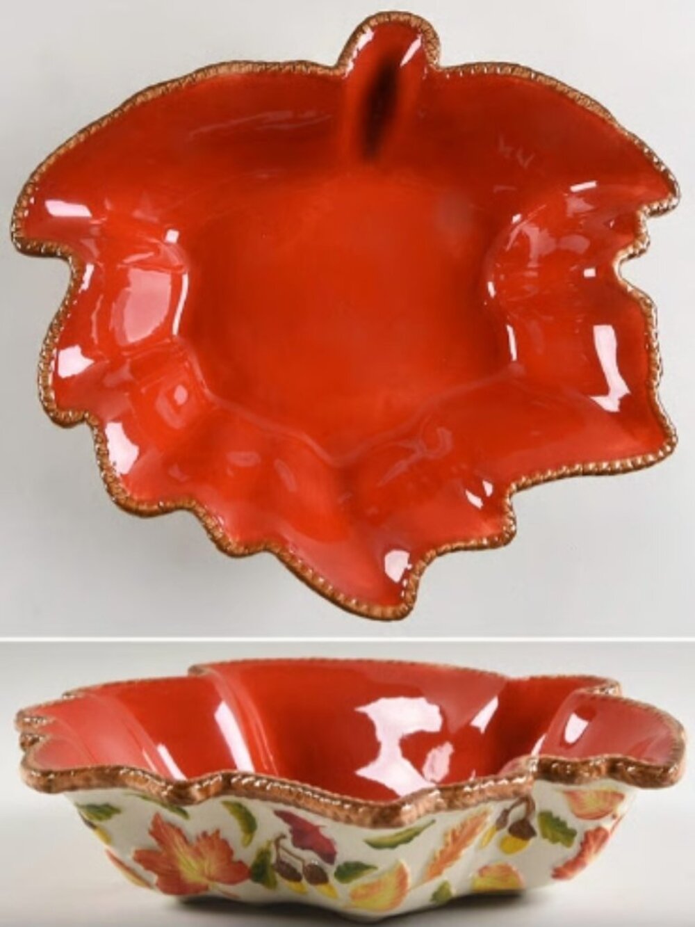 NEW Temptations By Tara Fall Harvest Leaf Serving Bowls Set/3 Ceramic 1-2-3 Qt